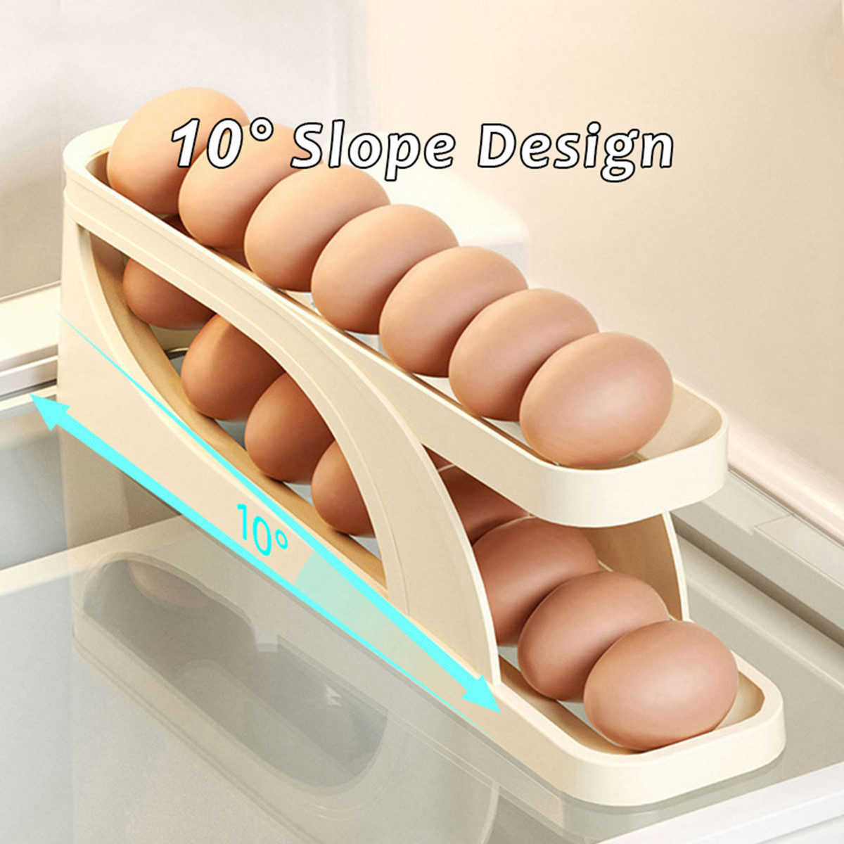Automatic Double-Layer Egg Organizer for Fridge – Roll-Down Dispenser