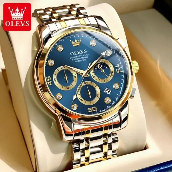 O'LEVS Men’s Luxury Stainless Steel Watch – Diamond Quartz Analog