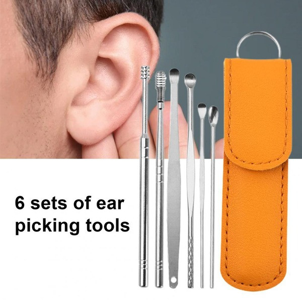 6-in-1 Stainless Steel Ear Pick Set with Portable Leather Case – Professional Ear Cleaner Kit