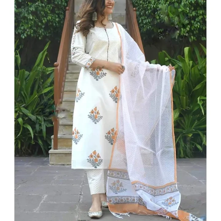 Unstitched Block Printed 3 Piece Salwar Kameez for Women