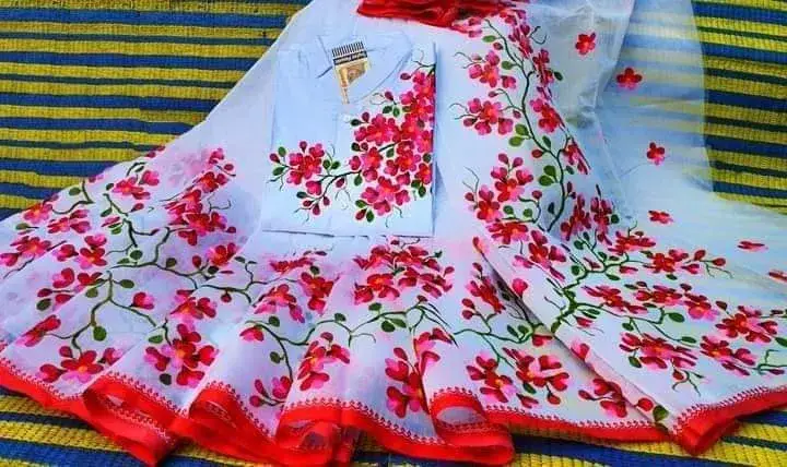 Handprint Saree & Panjabi Combo – Stylish Matching Couple Dress