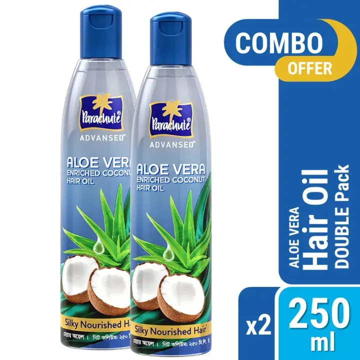 Parachute Aloe Vera Coconut Hair Oil – Pack of 2 (250ml × 2) | Strong, Soft & Silky Hair