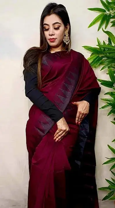 Women’s Black & Maroon Dhupiyan Silk Saree with Temple Work – No Blouse Piece Included